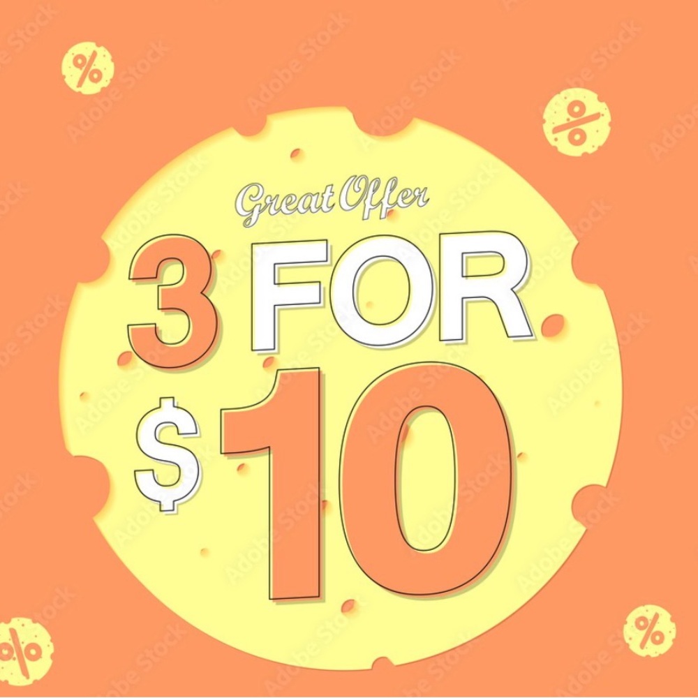 All $5 items are 3 for $10